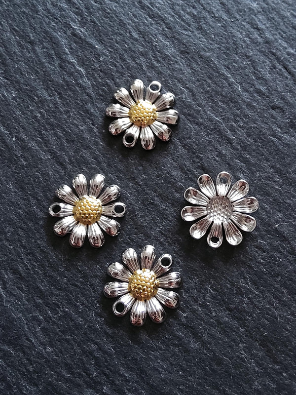 Stainless Steel Daisy Flower Connector Charm Silver & Gold 14.5x14x3mm