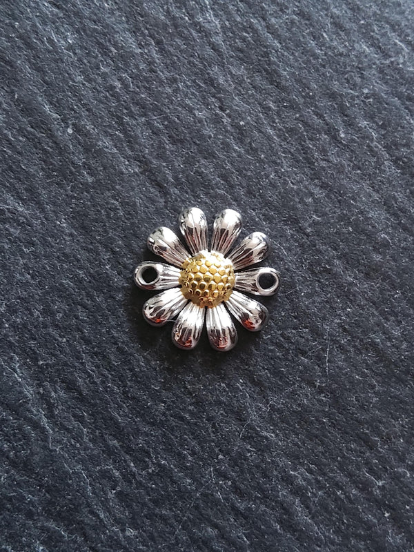 Stainless Steel Daisy Flower Connector Charm Silver & Gold 14.5x14x3mm