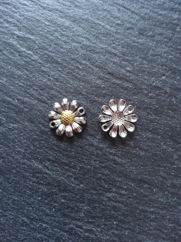 Stainless Steel Daisy Flower Connector Charm Silver & Gold 14.5x14x3mm