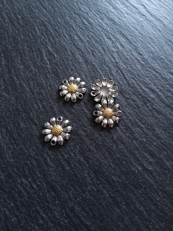 Stainless Steel Daisy Flower Connector Charm Silver & Gold 14.5x14x3mm