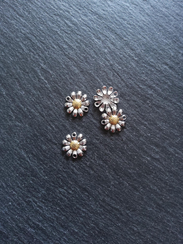 Stainless Steel Daisy Flower Connector Charm Silver & Gold 14.5x14x3mm