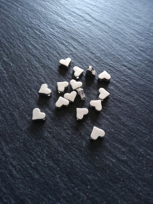 40 or 200 Bright Silver Plated Heart Beads 7x6x2.7mm Hole: 1.4mm