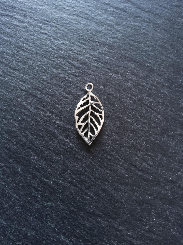 10 or 50 Leaf Charms Antique Silver Tone Alloy 23x13mm