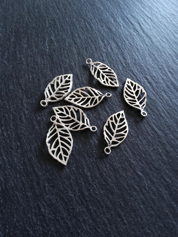 10 or 50 Leaf Charms Antique Silver Tone Alloy 23x13mm