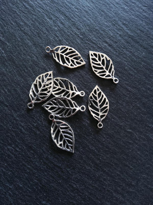 10 or 50 Leaf Charms Antique Silver Tone Alloy 23x13mm