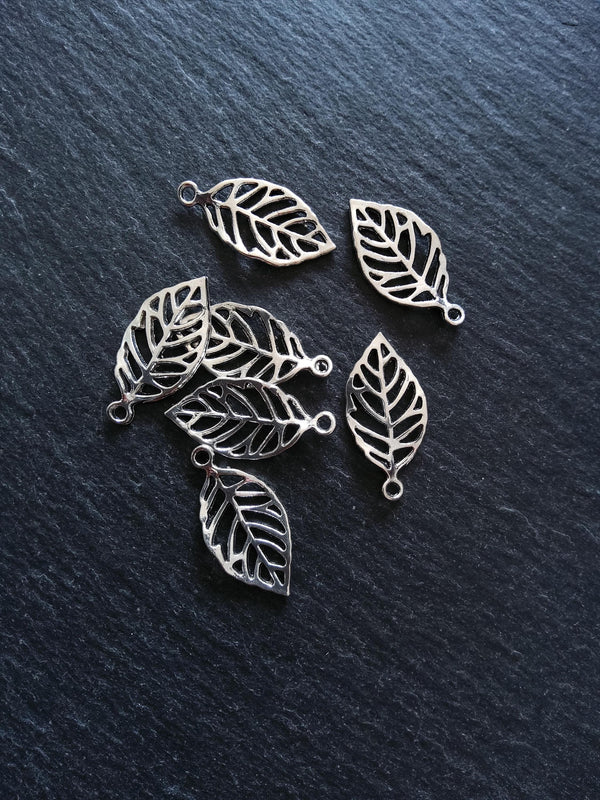 10 or 50 Leaf Charms Antique Silver Tone Alloy 23x13mm