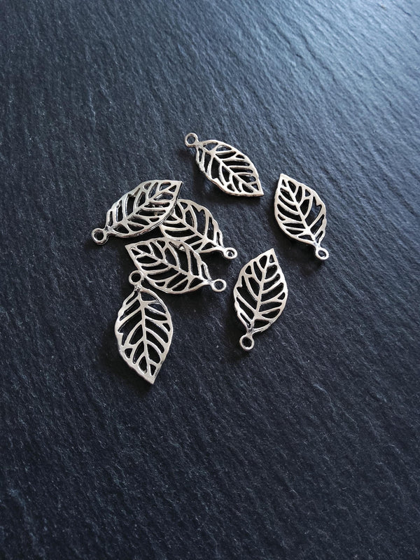 10 or 50 Leaf Charms Antique Silver Tone Alloy 23x13mm