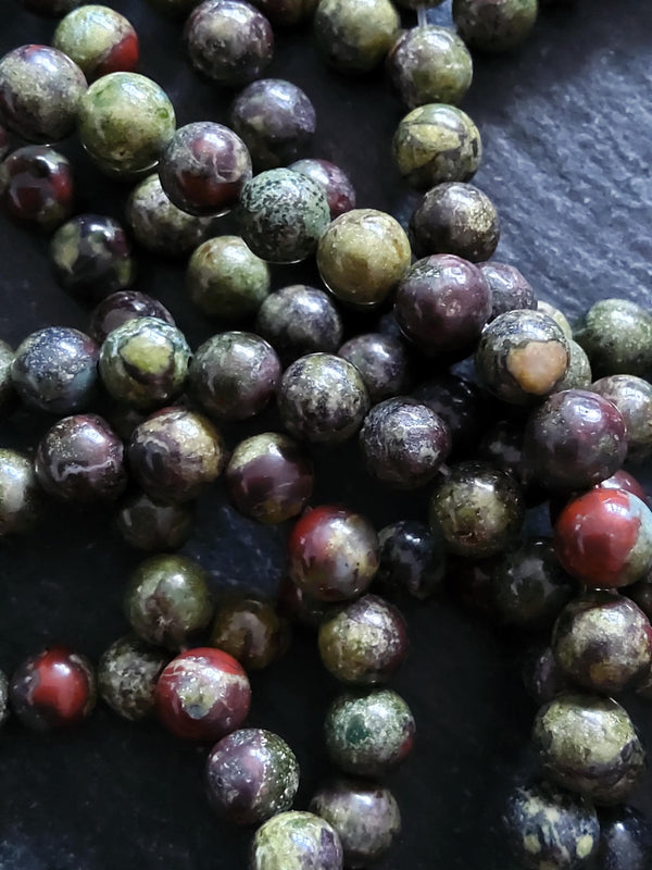 6.5mm Natural Dragons Blood Jasper Beads Green & Red Round Full 15.5 inch Strand