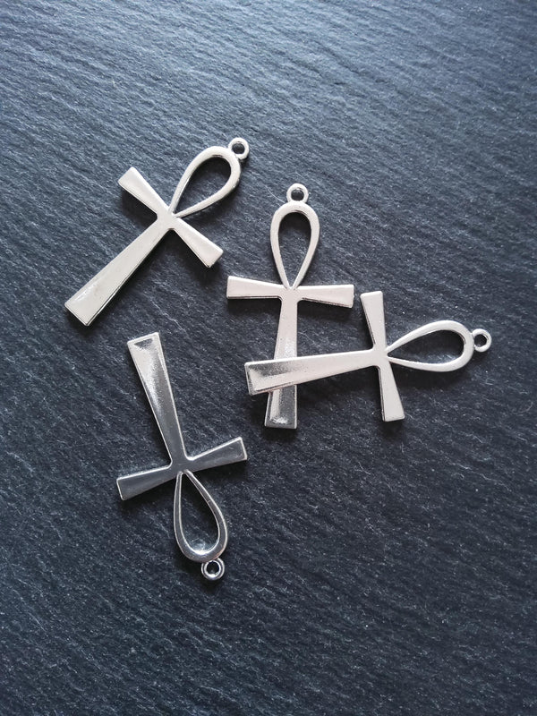 4 or 20 Ankh Pendants Large Plain Silver Tone Alloy Ancient Egyptian 54x28mm
