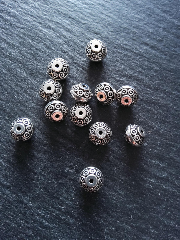 10 or 50 Antique Silver Tone 9mm Flying Saucer Shaped Spacer Beads 9x6.4mm. Hole: 1.2mm - ContentedCatz