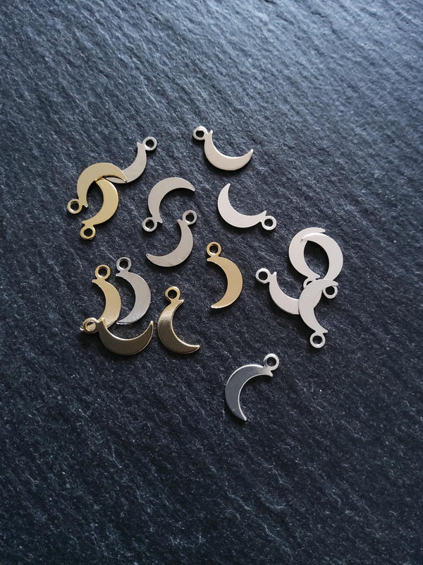 20 Crescent Moon Charms Real Gold, Silver & Platinum Plated Brass 10.5x5.5x0.5mm Hole: 1.4mm Nickel Free