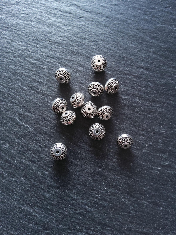 10 or 50 Antique Silver Tone 9mm Flying Saucer Shaped Spacer Beads 9x6.4mm. Hole: 1.2mm - ContentedCatz