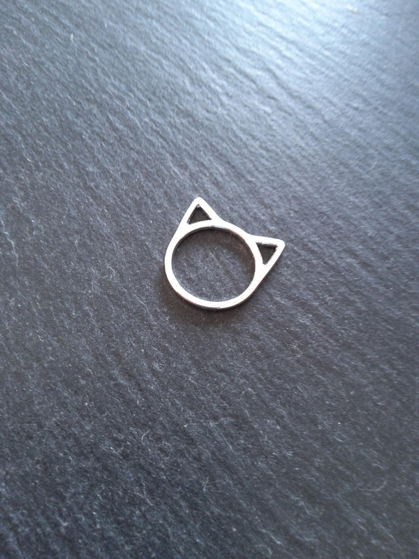 10 or 50 Silver Plated Cat Face Head Connector Charms 21x20mm - ContentedCatz