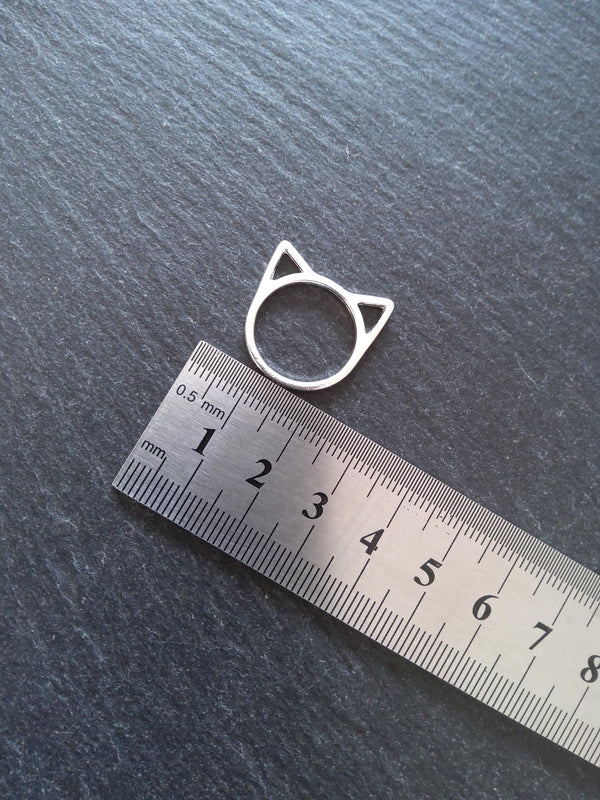 10 or 50 Silver Plated Cat Face Head Connector Charms 21x20mm - ContentedCatz