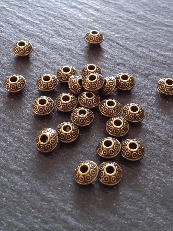 20 or 100 Antique Bronze Tone 6mm Flying Saucer Shaped Bicone Spacer Beads 6x4mm Hole: 1.5mm