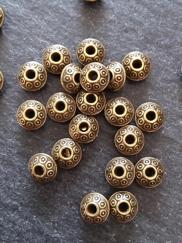 20 or 100 Antique Bronze Tone 6mm Flying Saucer Shaped Bicone Spacer Beads 6x4mm Hole: 1.5mm