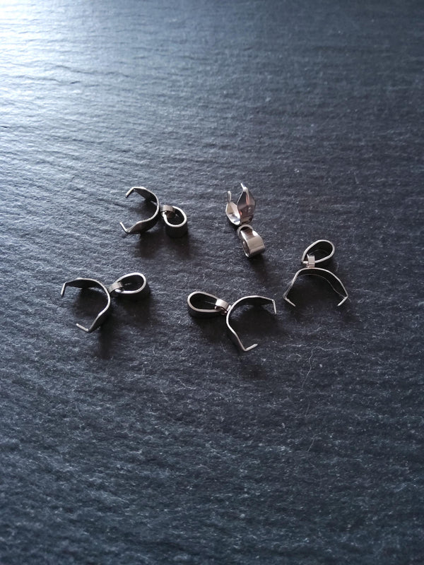 4 or 20 Stainless Steel Ice Pick Pinch Bails for Pendants 11x11.5x4mm
