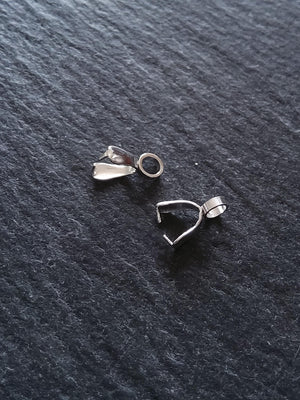 2 or 10 Bright Silver Stainless Steel Ice Pick Pinch Bails for Pendants 9x2.5mm