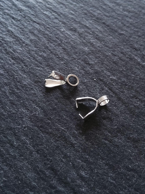 2 or 10 Bright Silver Stainless Steel Ice Pick Pinch Bails for Pendants 9x2.5mm