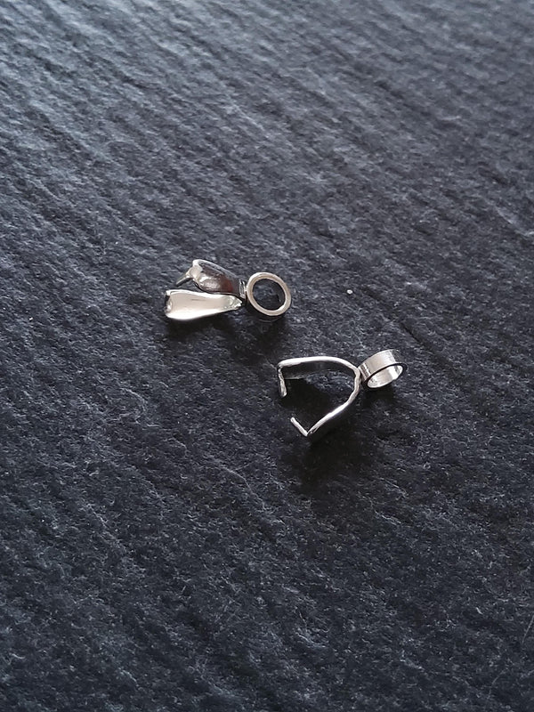 2 or 10 Bright Silver Stainless Steel Ice Pick Pinch Bails for Pendants 9x2.5mm