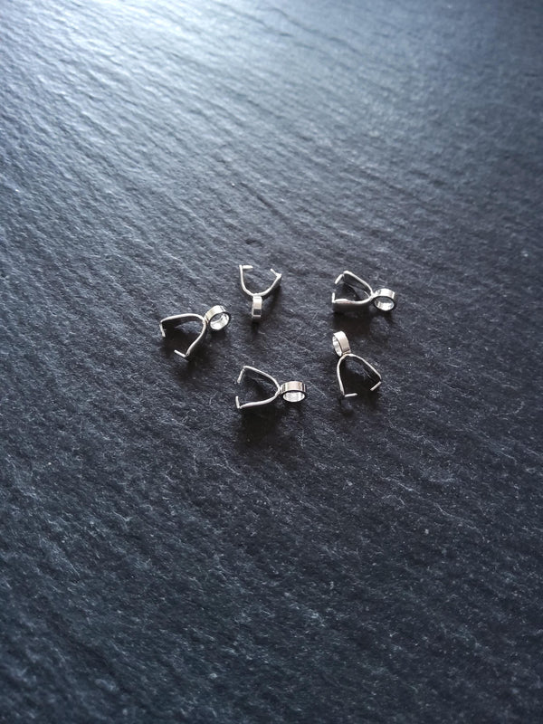 2 or 10 Bright Silver Stainless Steel Ice Pick Pinch Bails for Pendants 9x2.5mm