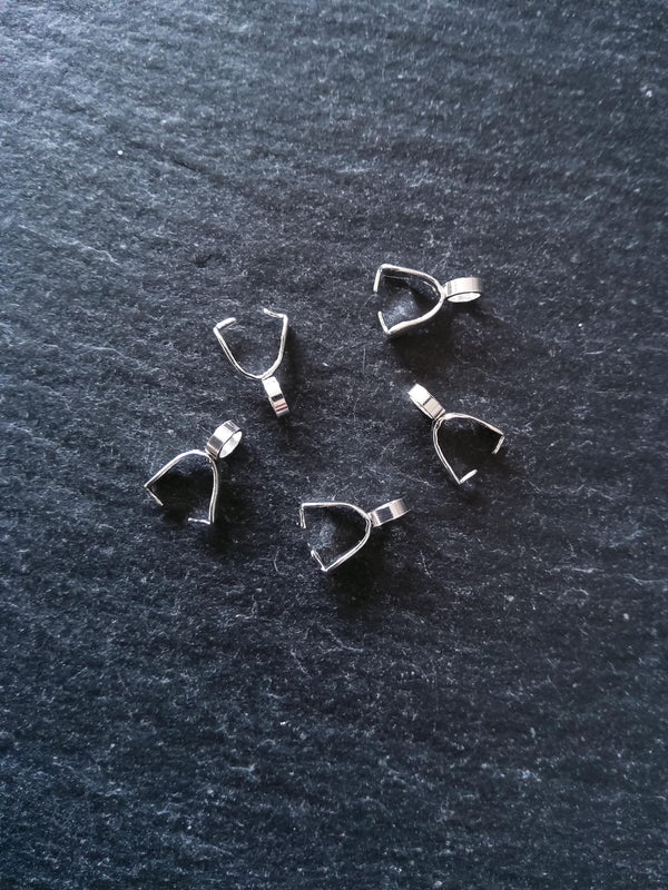 2 or 10 Bright Silver Stainless Steel Ice Pick Pinch Bails for Pendants 9x2.5mm
