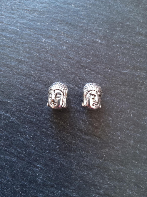 8 or 40 Buddha Head Beads Antique Silver Tone Alloy 3D 11x9mm Hole: 1.7mm