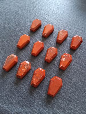 Natural Red Jasper Coffin Shaped Stone 37x20x12.5mm - ContentedCatz