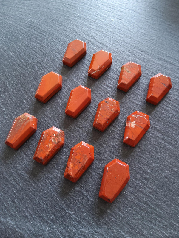 Natural Red Jasper Coffin Shaped Stone 37x20x12.5mm - ContentedCatz