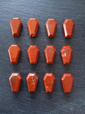 Natural Red Jasper Coffin Shaped Stone 37x20x12.5mm - ContentedCatz