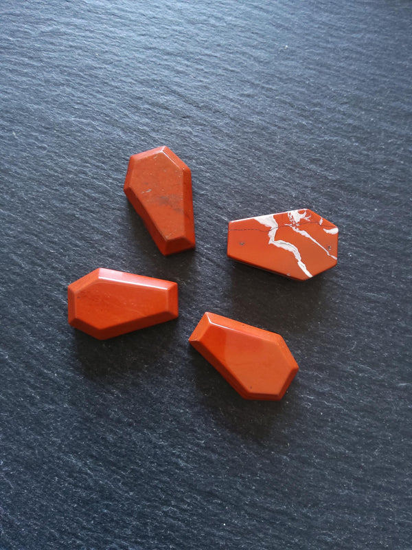 Natural Red Jasper Coffin Shaped Stone 37x20x12.5mm - ContentedCatz