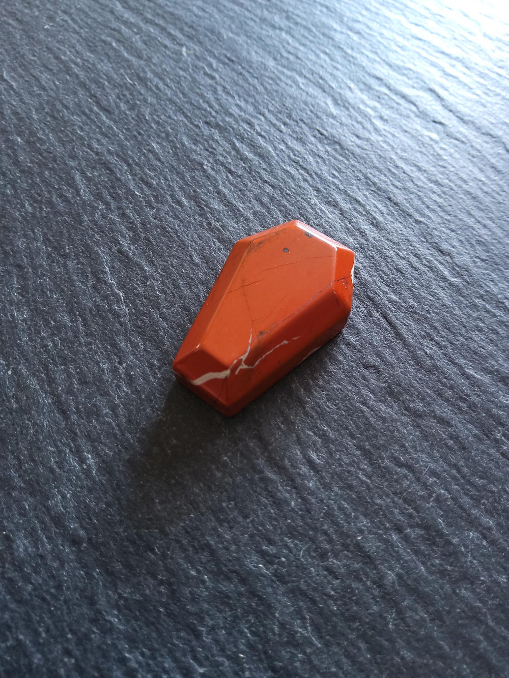 Natural Red Jasper Coffin Shaped Stone 37x20x12.5mm - ContentedCatz