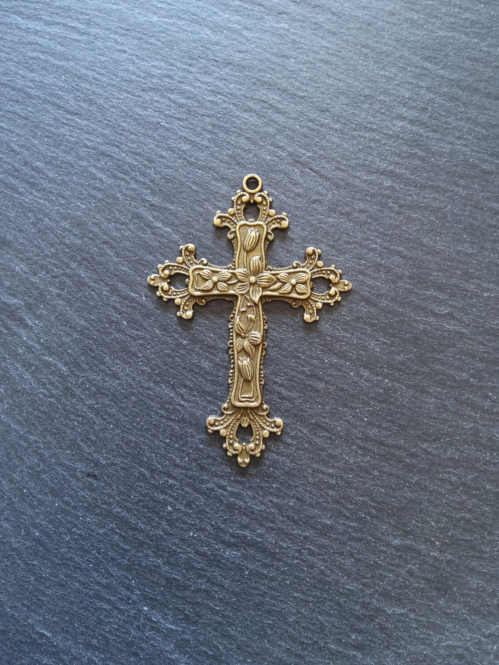 2 or 10 Large Antique Bronze Tone Crucifix Pendants Victorian Flower Pattern 74x53mm Nickel FREE