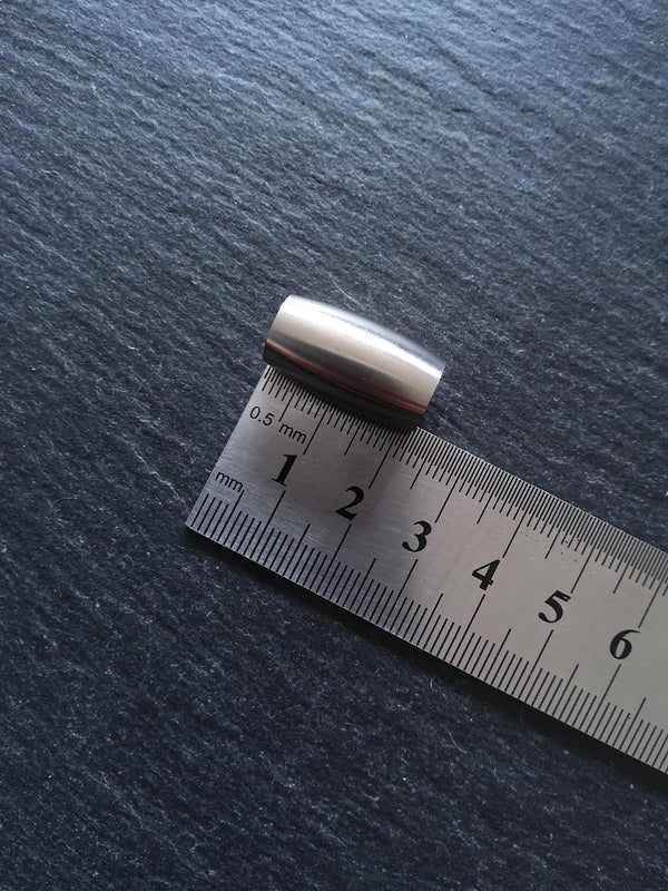 1 or 5 Bright Stainless Steel 14x8mm Magnetic Barrel Clasp Set for 4.5mm Cord (5mm Holes) - ContentedCatz