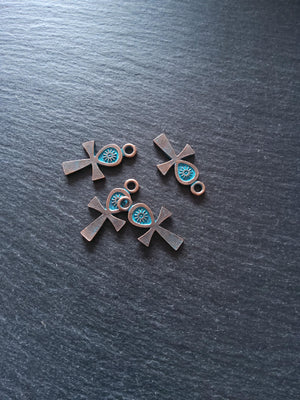 4 or 20 Ankh Charms Antique Copper Tone Alloy with Blue Patina 30x16mm