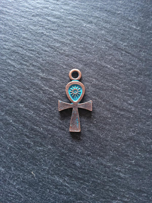 4 or 20 Ankh Charms Antique Copper Tone Alloy with Blue Patina 30x16mm