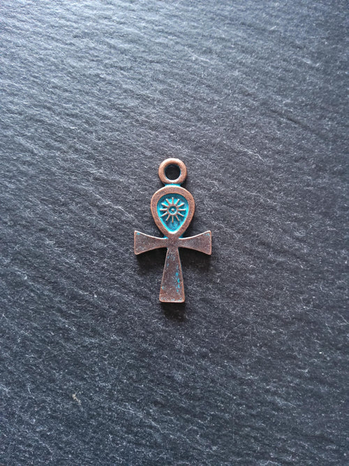 4 or 20 Ankh Charms Antique Copper Tone Alloy with Blue Patina 30x16mm