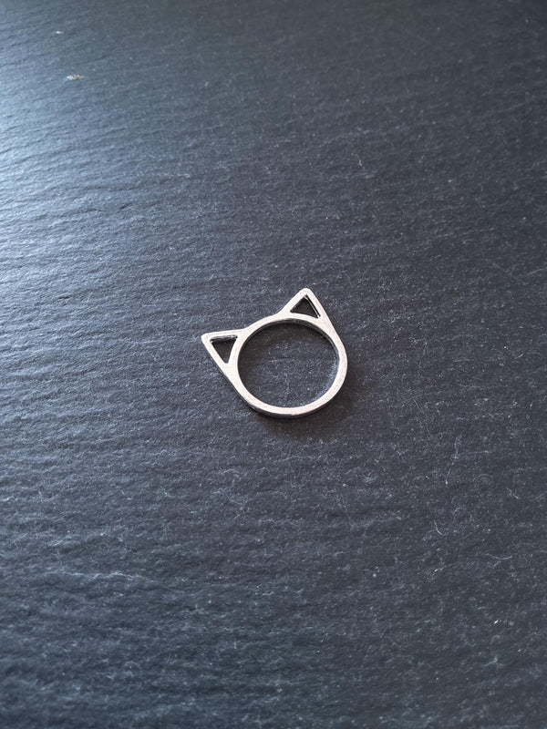 10 or 50 Silver Plated Cat Face Head Connector Charms 21x20mm - ContentedCatz