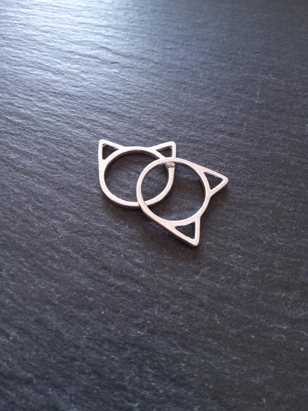 10 or 50 Silver Plated Cat Face Head Connector Charms 21x20mm - ContentedCatz
