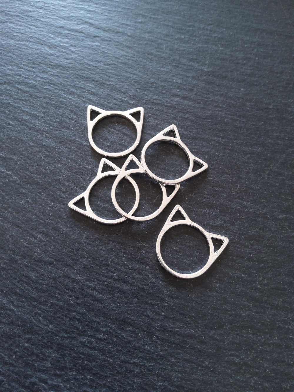 10 or 50 Silver Plated Cat Face Head Connector Charms 21x20mm - ContentedCatz