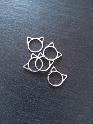 10 or 50 Silver Plated Cat Face Head Connector Charms 21x20mm - ContentedCatz