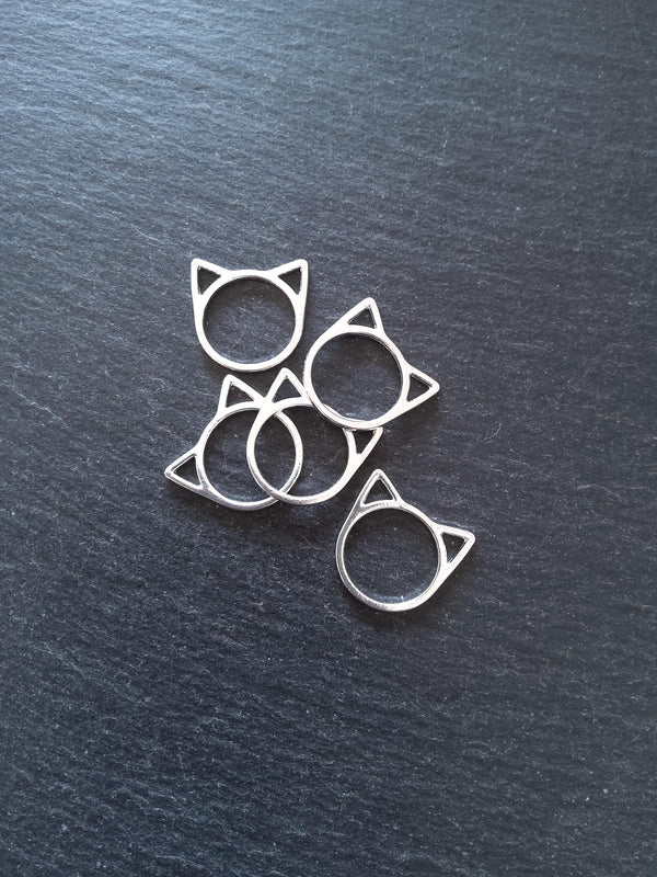 10 or 50 Silver Plated Cat Face Head Connector Charms 21x20mm - ContentedCatz