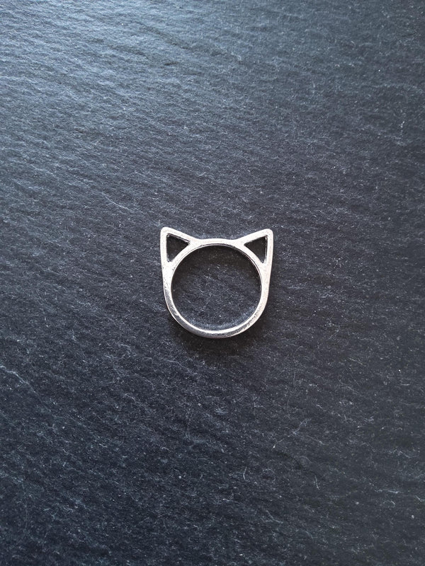 10 or 50 Silver Plated Cat Face Head Connector Charms 21x20mm - ContentedCatz