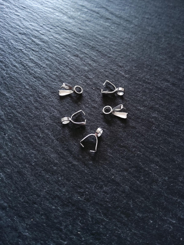 2 or 10 Bright Silver Stainless Steel Ice Pick Pinch Bails for Pendants 9x2.5mm