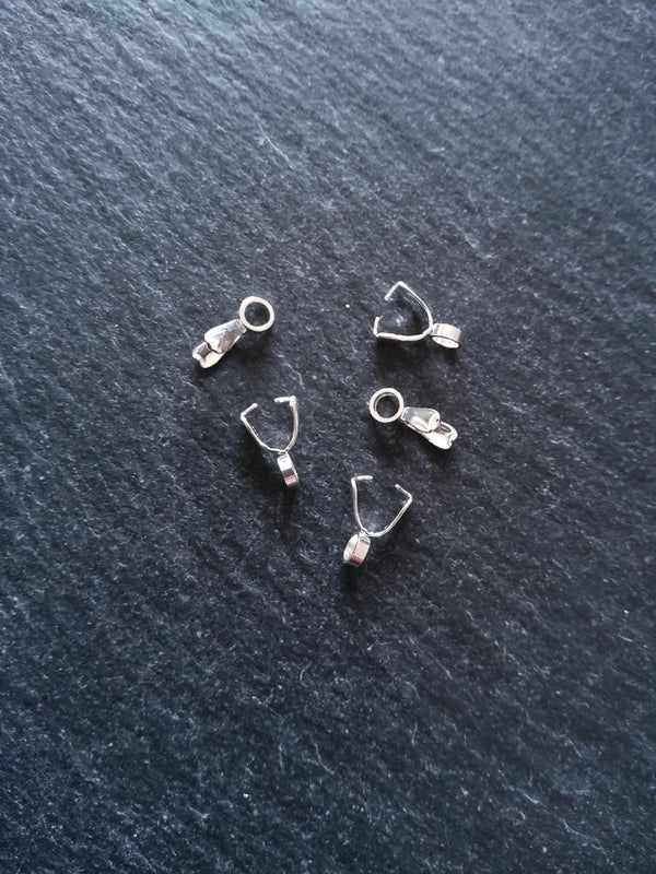2 or 10 Bright Silver Stainless Steel Ice Pick Pinch Bails for Pendants 9x2.5mm