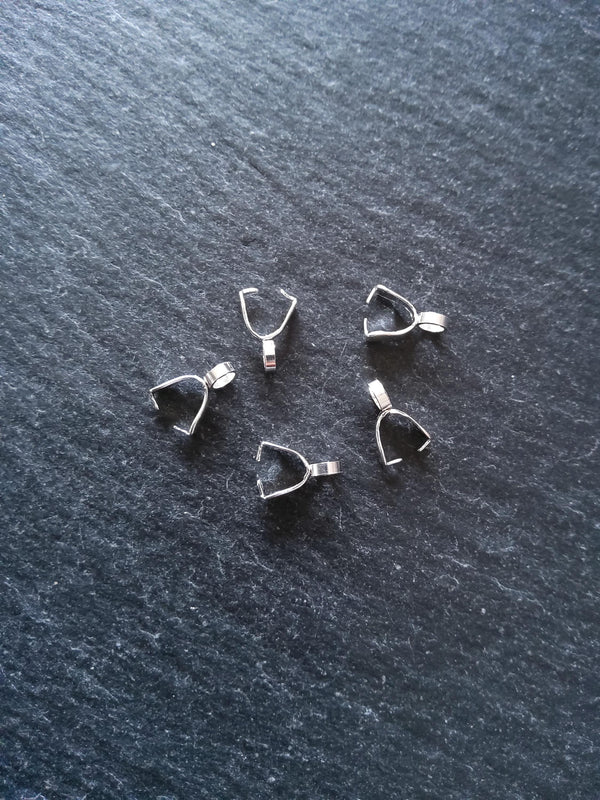 2 or 10 Bright Silver Stainless Steel Ice Pick Pinch Bails for Pendants 9x2.5mm