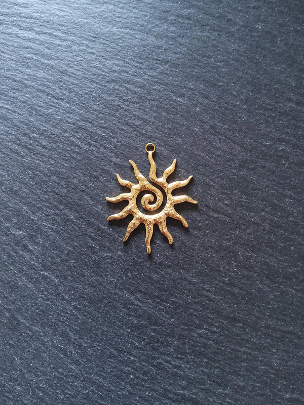 Gold Stainless Steel Swirl Sun Pendant 40x33x2mm Hole: 2.2mm - ContentedCatz