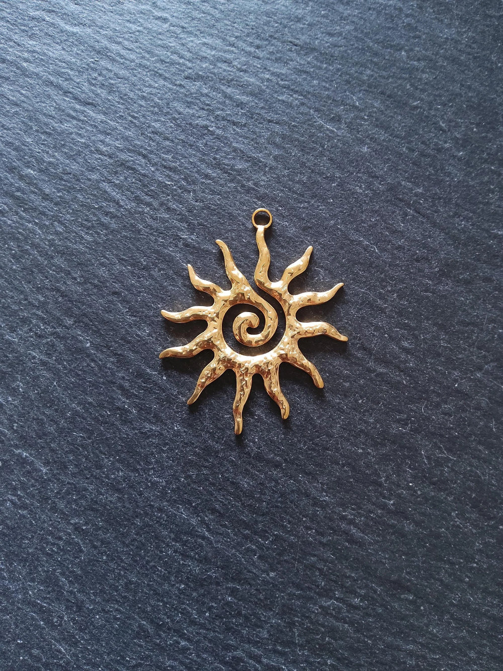 Gold Stainless Steel Swirl Sun Pendant 40x33x2mm Hole: 2.2mm - ContentedCatz