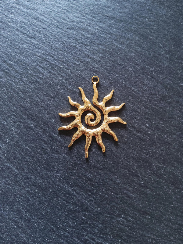 Gold Stainless Steel Swirl Sun Pendant 40x33x2mm Hole: 2.2mm - ContentedCatz