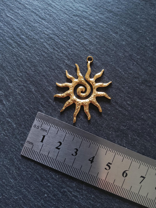 Gold Stainless Steel Swirl Sun Pendant 40x33x2mm Hole: 2.2mm - ContentedCatz
